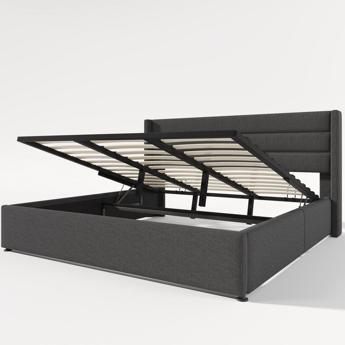 POLSTERBETT 180/200 cm mit hydraulischem Bettkasten, gepolstertem Kopfteil, Grau - Grau, Textil (180/200cm) - Redom