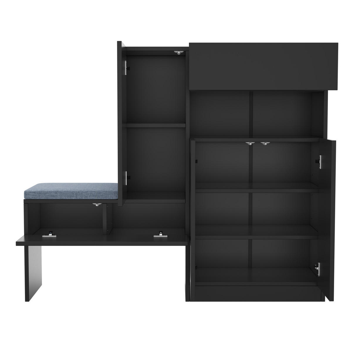 SCHUHSCHRANK aus Spanplatte 130x35x110cm in Schwarz mit Sitzbank - Schwarz, Holzwerkstoff (130/110/35cm) - Modfu