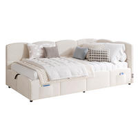 POLSTERBETT 90/200 cm mit hydraulischem Stauraum, USB-A/USB-C und Seitentaschen, Samt, Beige - Beige, Textil (90/200cm) - Redom