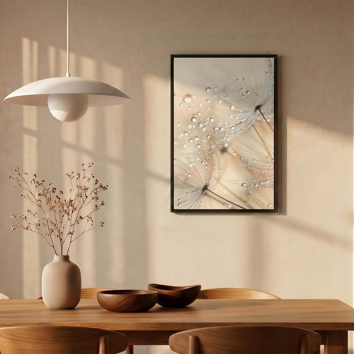 LEINWAND Bilder mit Rahmen - Löwenzahn - Abstrakt - Natur - Beige - 40x60 - Braun, Textil (40/60cm) - MuchoWow
