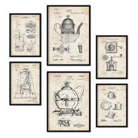 POSTER Set Mit 6 Plakaten Mit Kaffeemaschine Patenten Plakate Mit Retro Patentabbildungen Inneneinrichtung Im Vintage Stil A3 & A4 Rahmenlos - Klar, Papier (29/3cm) - Nacnic