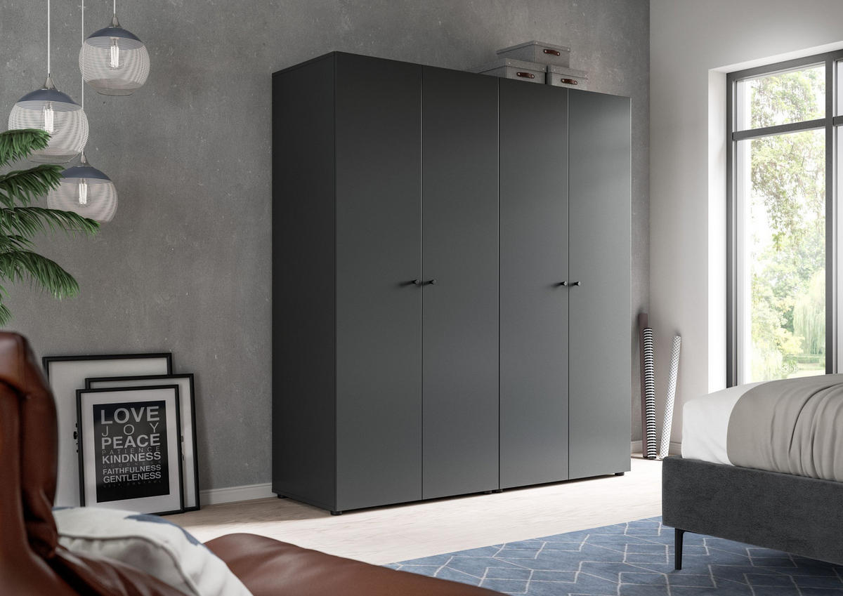 KLEIDERSCHRANKKOMBINATION Arbor (B/H/T: ca. 160/176/51 cm) in anthrazit/anthrazit - Anthrazit, Holzwerkstoff (160/176/51cm)