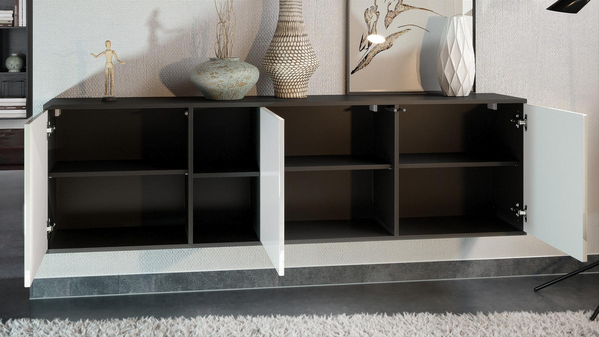 SIDEBOARD Cuba Türen in Schwarz matt - Schwarz, Holzwerkstoff (182/53/35cm) - Vladon