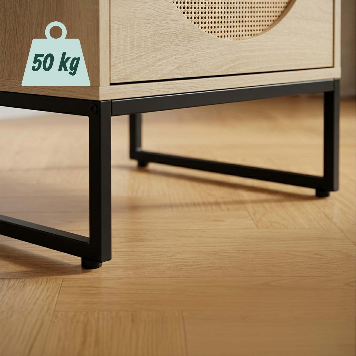 NOČNÍ STOLEK přírodní černá ratan 2 zásuvky - světle hnědá, kov/kompozitní dřevo (40/55/40cm) - Relaxdays