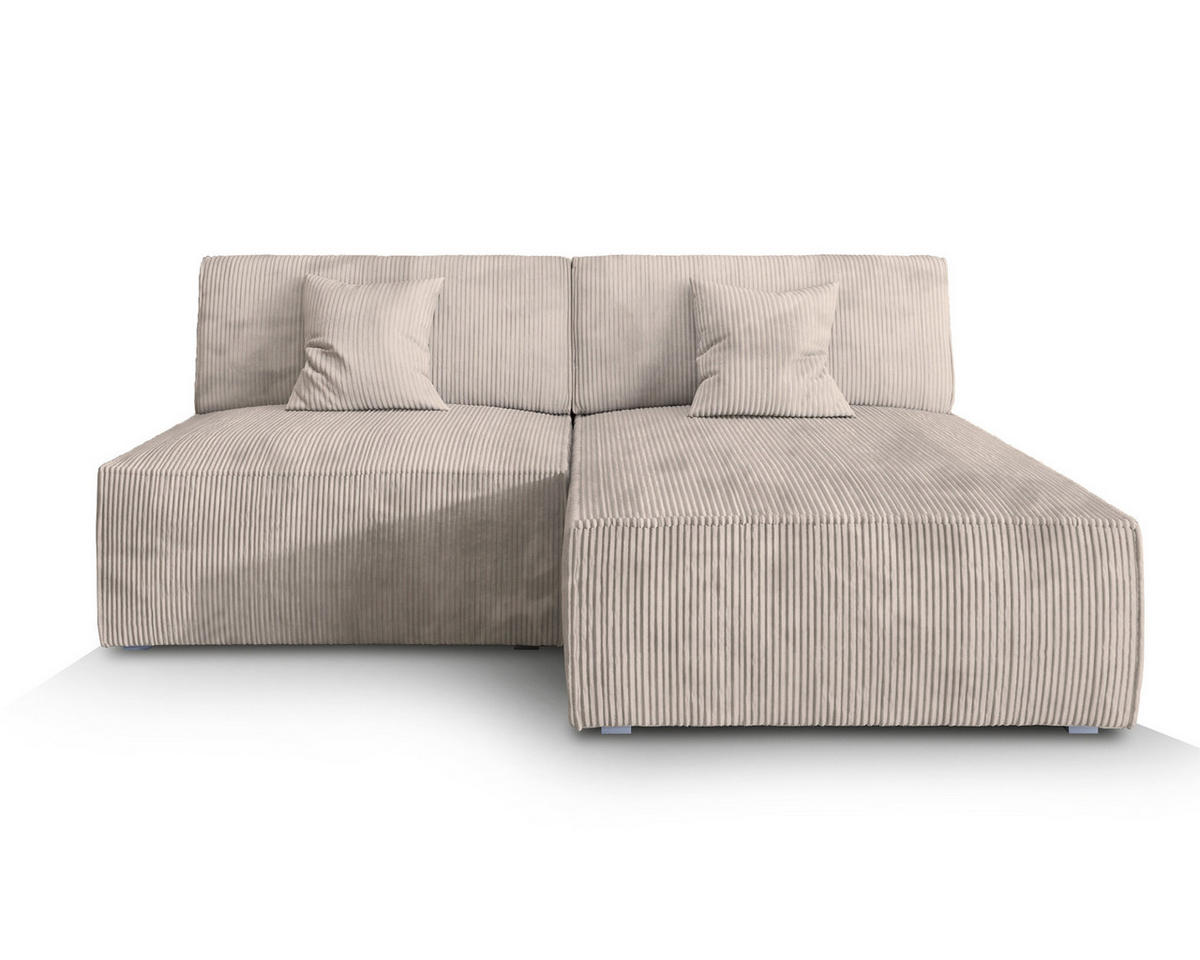ECKSOFA FIORO P Creme Kordstoff mit Schlaffunktion - Creme, Holz (204/148cm) - MASSENO