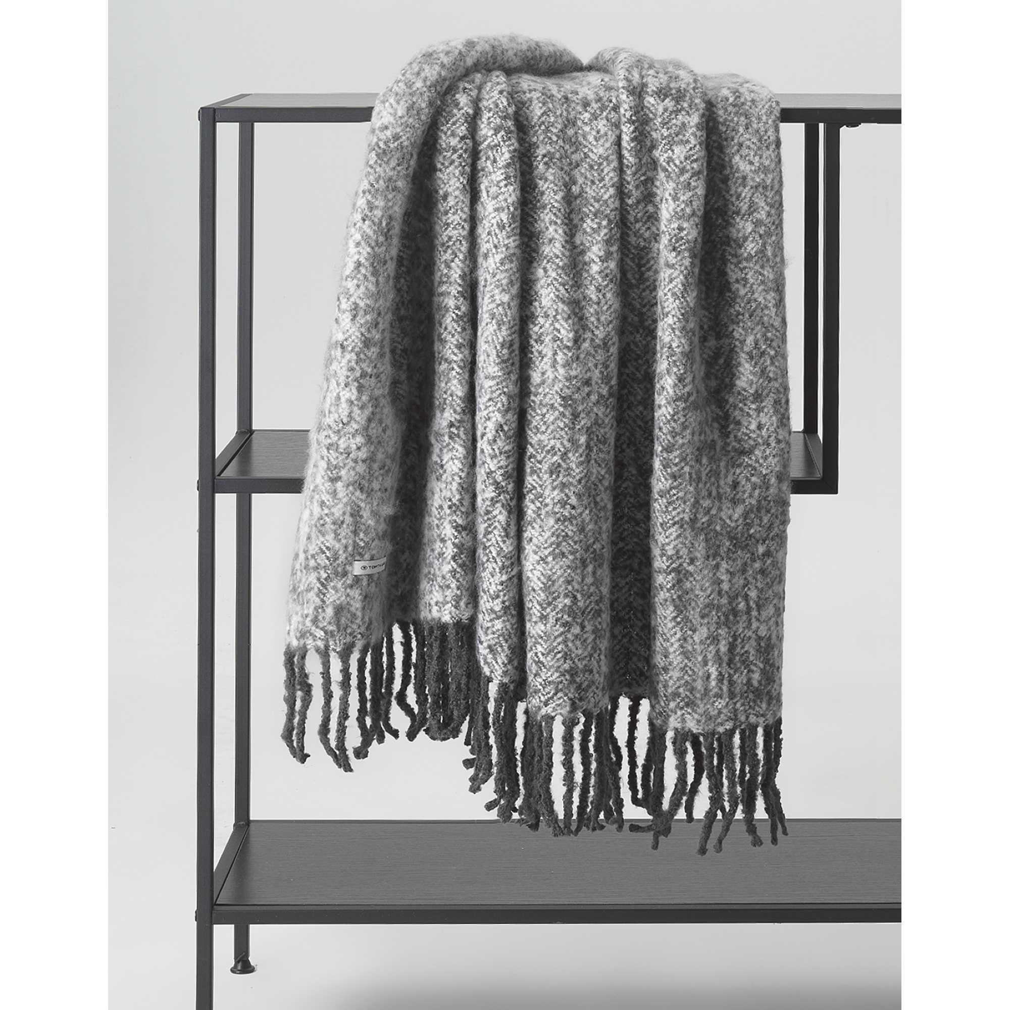 TAGESDECKE WOOLY HERRINGBONE - Anthrazit, Textil (130/170cm) - Tom Tailor
