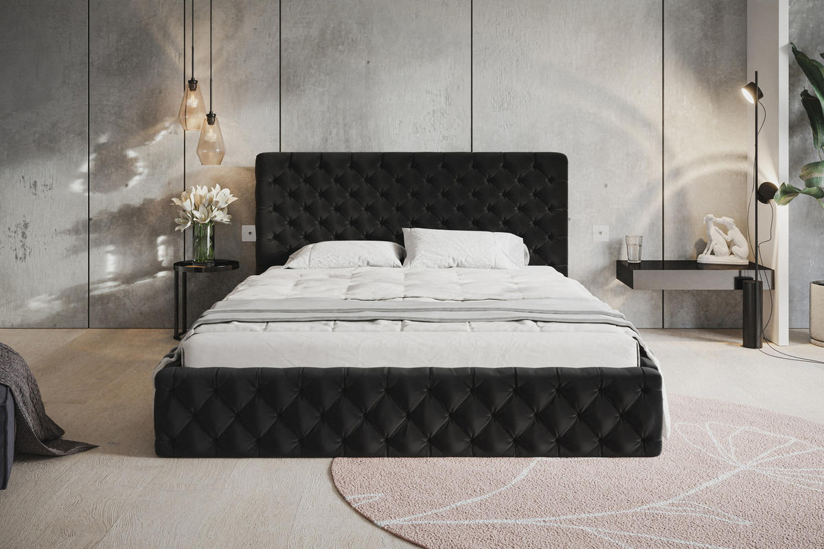 POLSTERBETT 180x200 mit Lattenrost Furis, Glamour, Schwarz - Schwarz, Holz/Textil (180/200cm) - Emporius