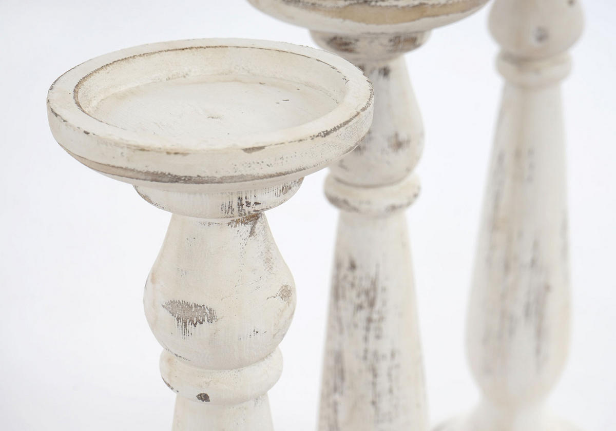 KERZENSTÄNDER 3ER-SET Weiß 3-er Set-Set - Weiß, Holz (12/35/12cm) - MCW