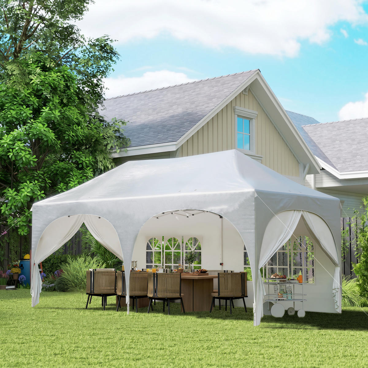 PAVILLON, faltbar mit 6 abnehmbaren Seitenwänden, 6x3m , Hellgrau - Hellgrau, Metall (300/315/598cm) - Vallsero