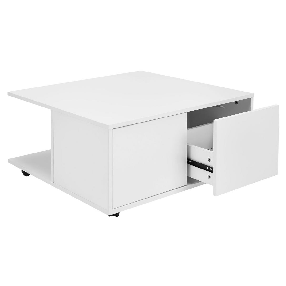 COUCHTISCH mit Rollen, Melaminharzbeschichtung und 2 Schubladen, Weiß 70x70x36 cm - Schwarz/Weiß, Holz (70/70/36cm) - KADIMA DESIGN