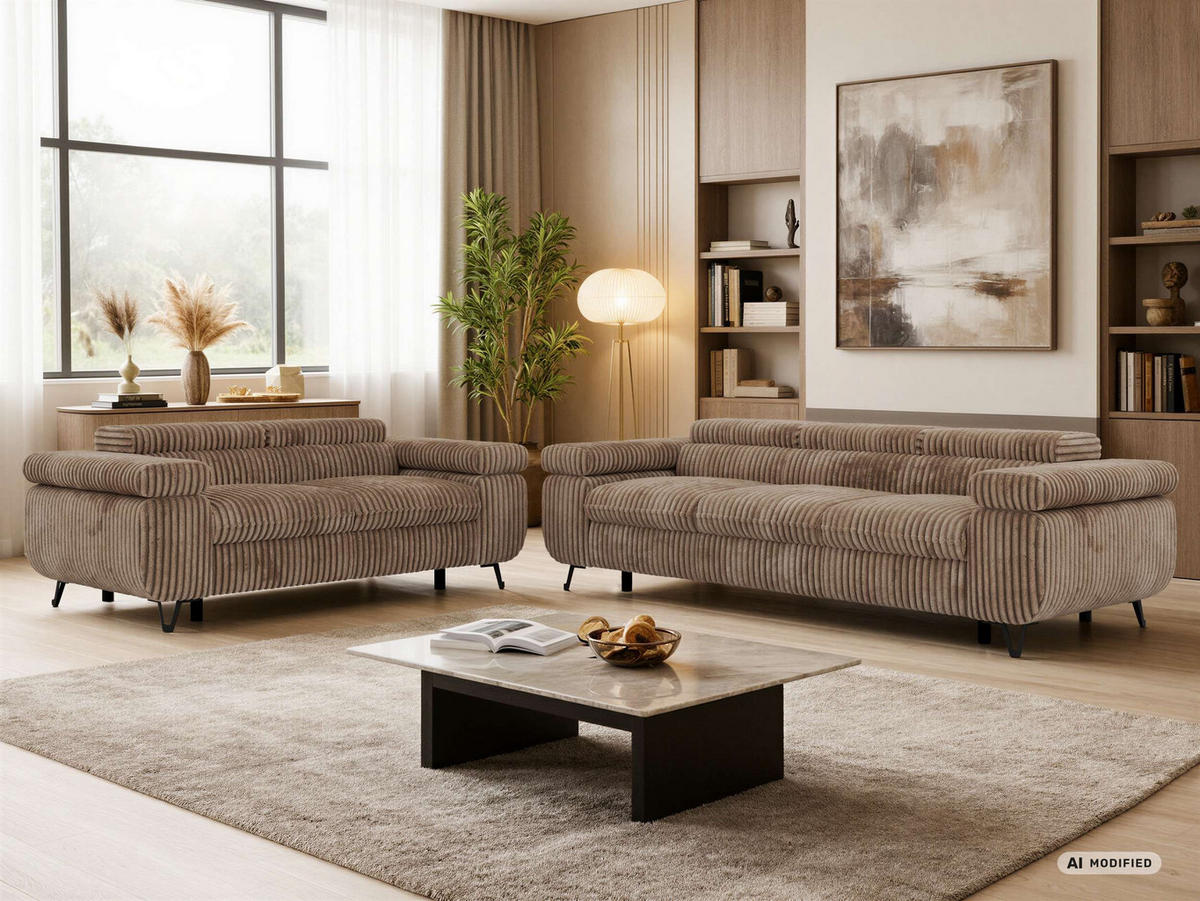 SEDACÍ SOUPRAVA PETER 2+3 - Hnědá Manšestr - černá/hnědá, kov/textil (262/76/99cm) - MKS
