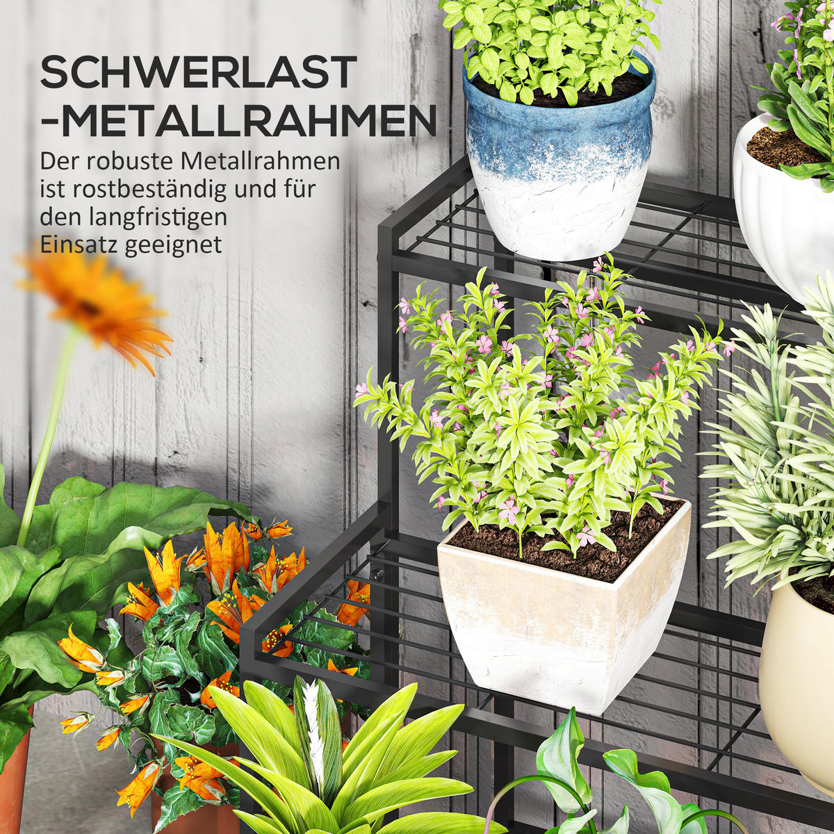 GARTENREGAL aus Metall 75x70x66 cm in Schwarz mit 3 Ebenen - Schwarz, Metall (70/66/75cm) - Modfu