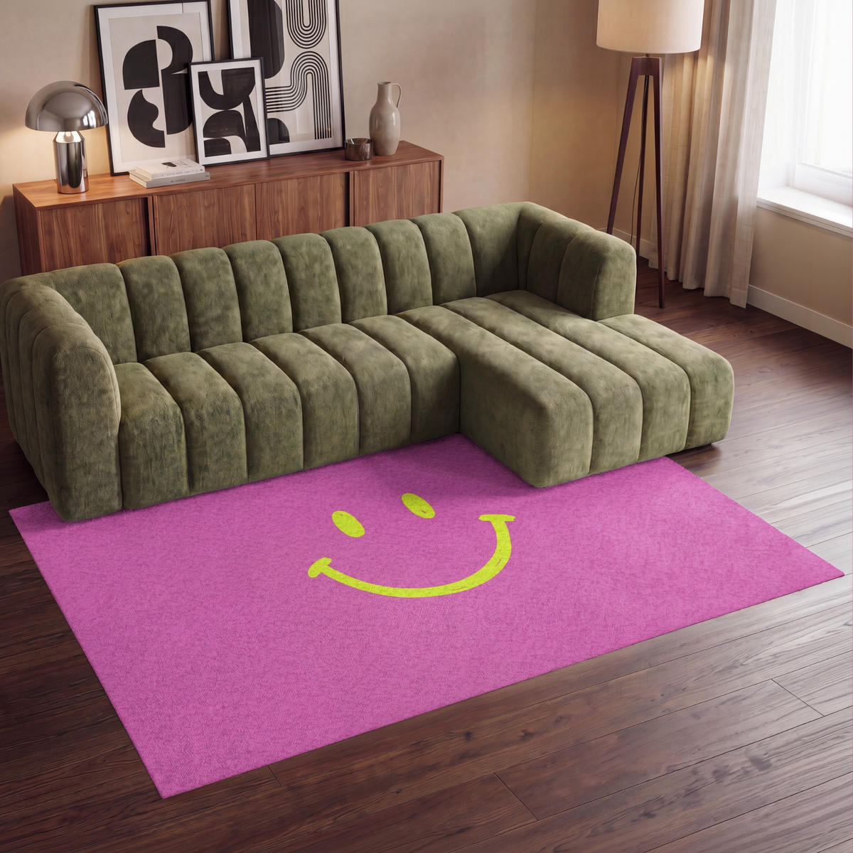 TEPPICH - Smiley - Fröhlich - Rosa - 230x150 cm - Pink, Kunststoff/Textil (230/0.4cm) - OnlyWow