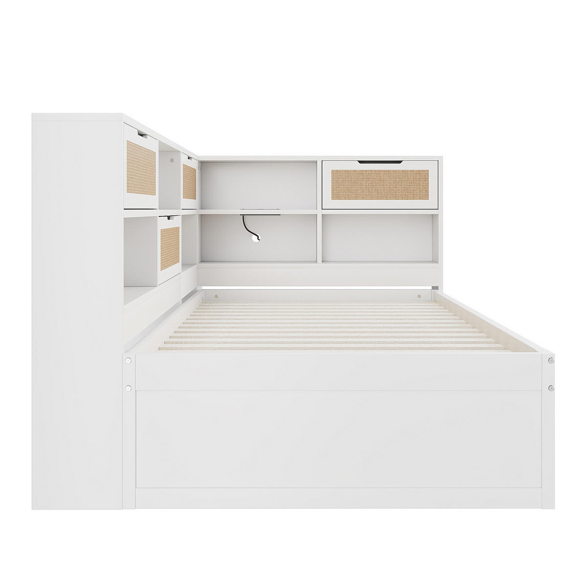BETT 90/200 cm Weiß aus Massivholz mit Bett und Ladeanschluss - Weiß, Holz (90/200cm) - OKMYHOME