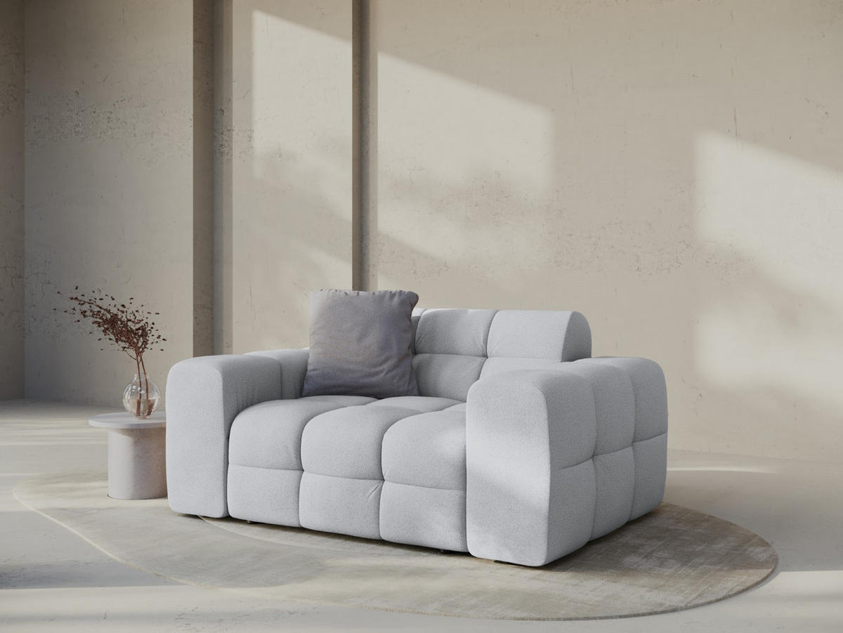 SOFA Kendal aus strukturiertem Stoff hellgrau 2 Sitzplätze - Hellgrau, Textil (156/79/103cm) - Micadoni