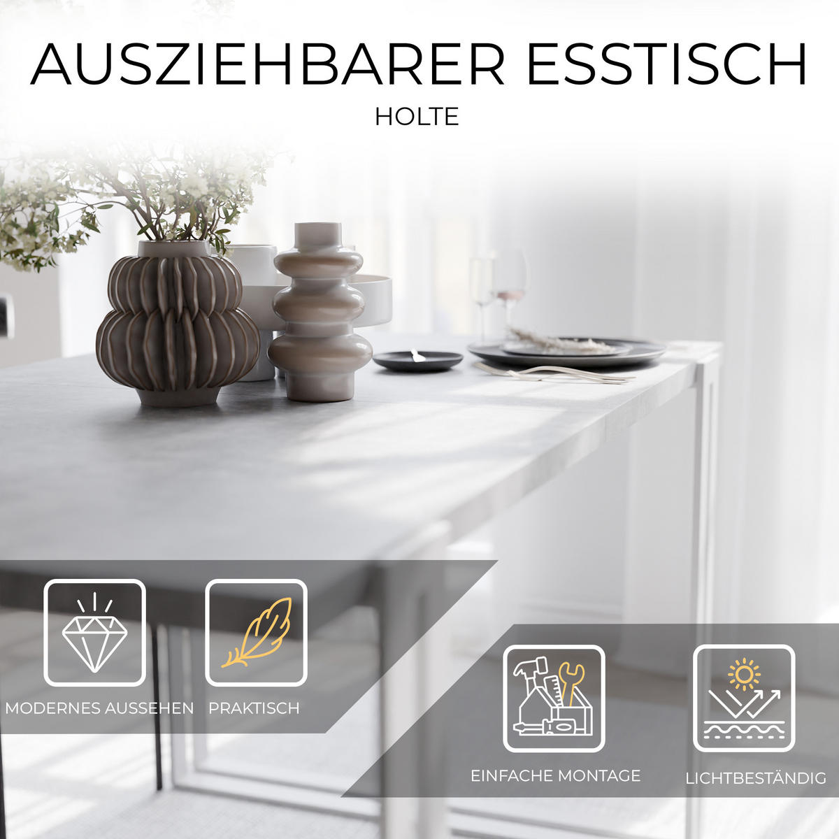 TISCH ausziehbar aus MDF, Grau - Weiß/Grau, Holzwerkstoff (120/80/76cm) - Idohome
