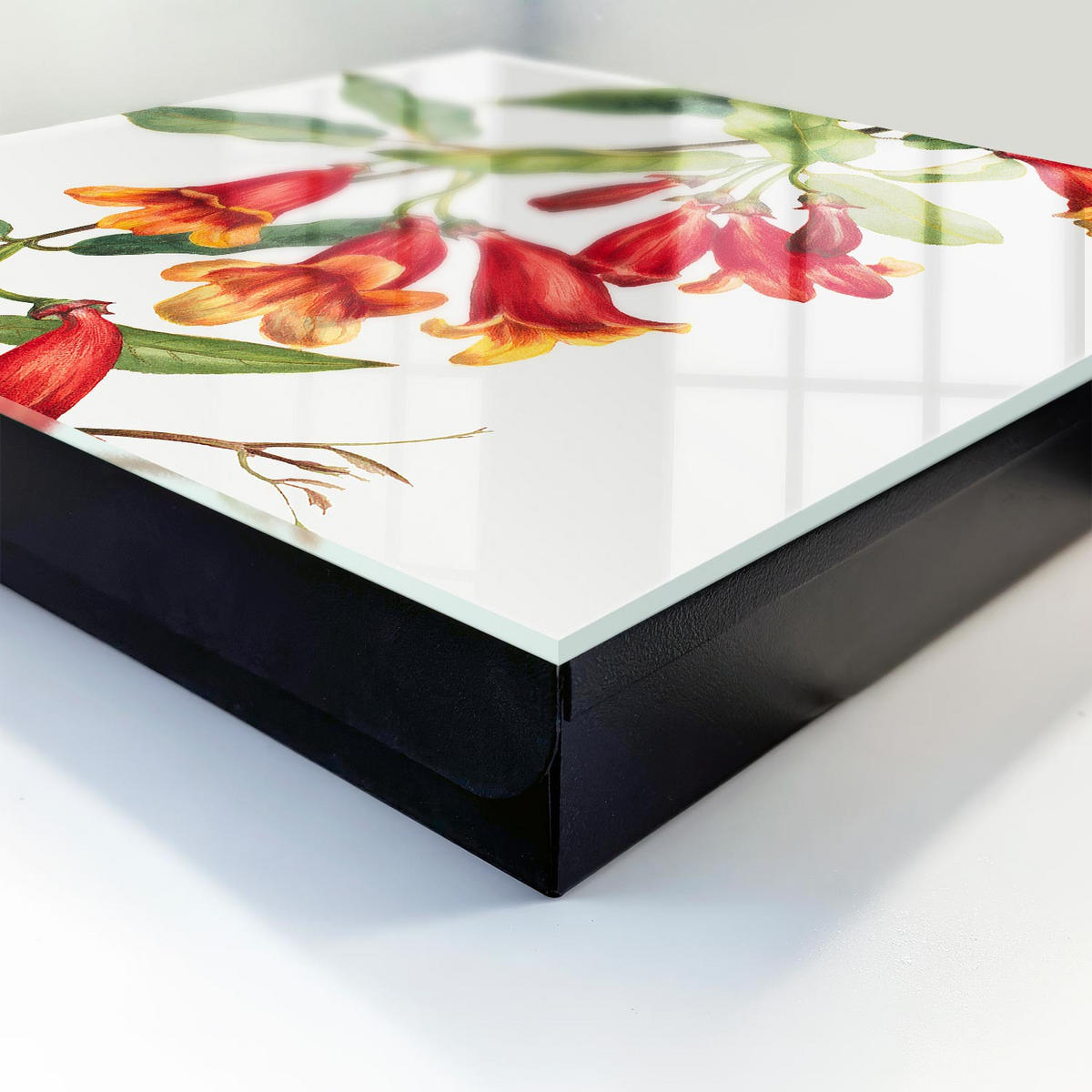 SCHLÜSSELBOX Schwarz 30x30 cm- Türöffnung nach rechts - Rote Blüten - Rot, Metall (30/30/5cm) - TULUP