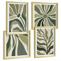 BILDER SET 4er Set - 50x50 cm & 40x60 cm Goldrahmen - Bemalte Blätter mit Grün - Goldfarben, Kunststoff (50/50cm) - TULUP