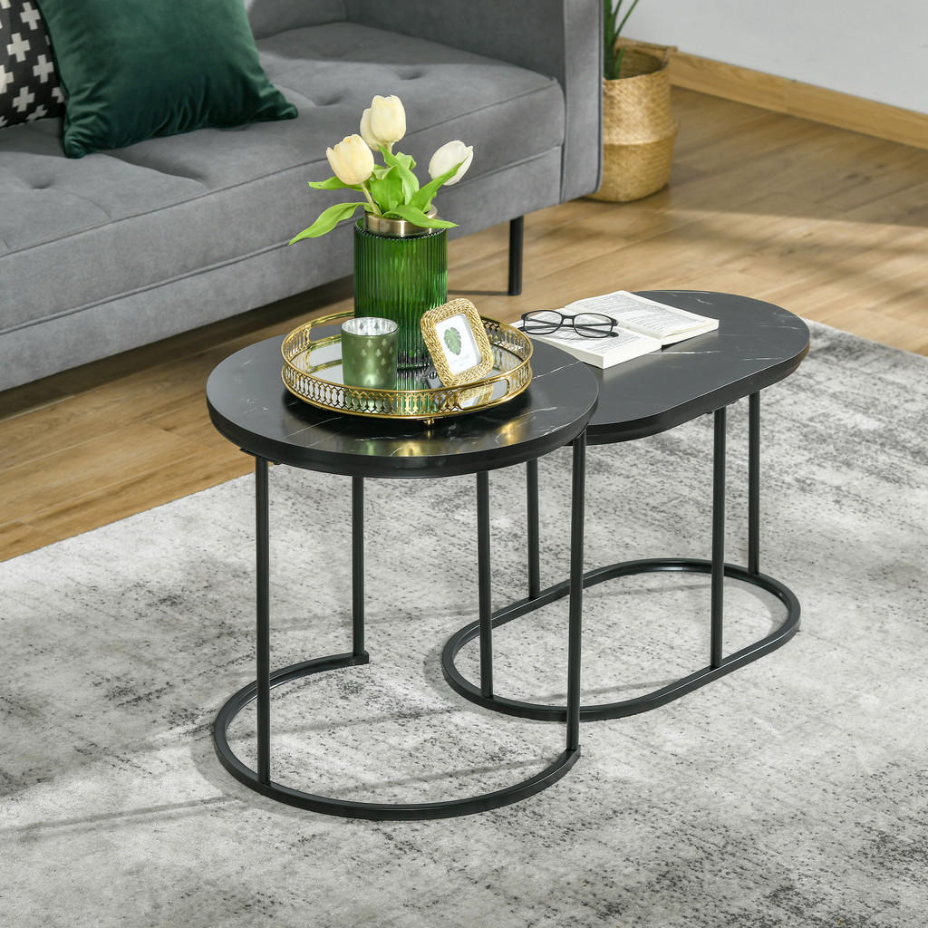Thumbnail - Homcom Couchtisch-Set,, Schwarz, Metall, Holzwerkstoff, 50x50.5x50 cm, Wohnzimmer, Wohnzimmertische, Couchtische