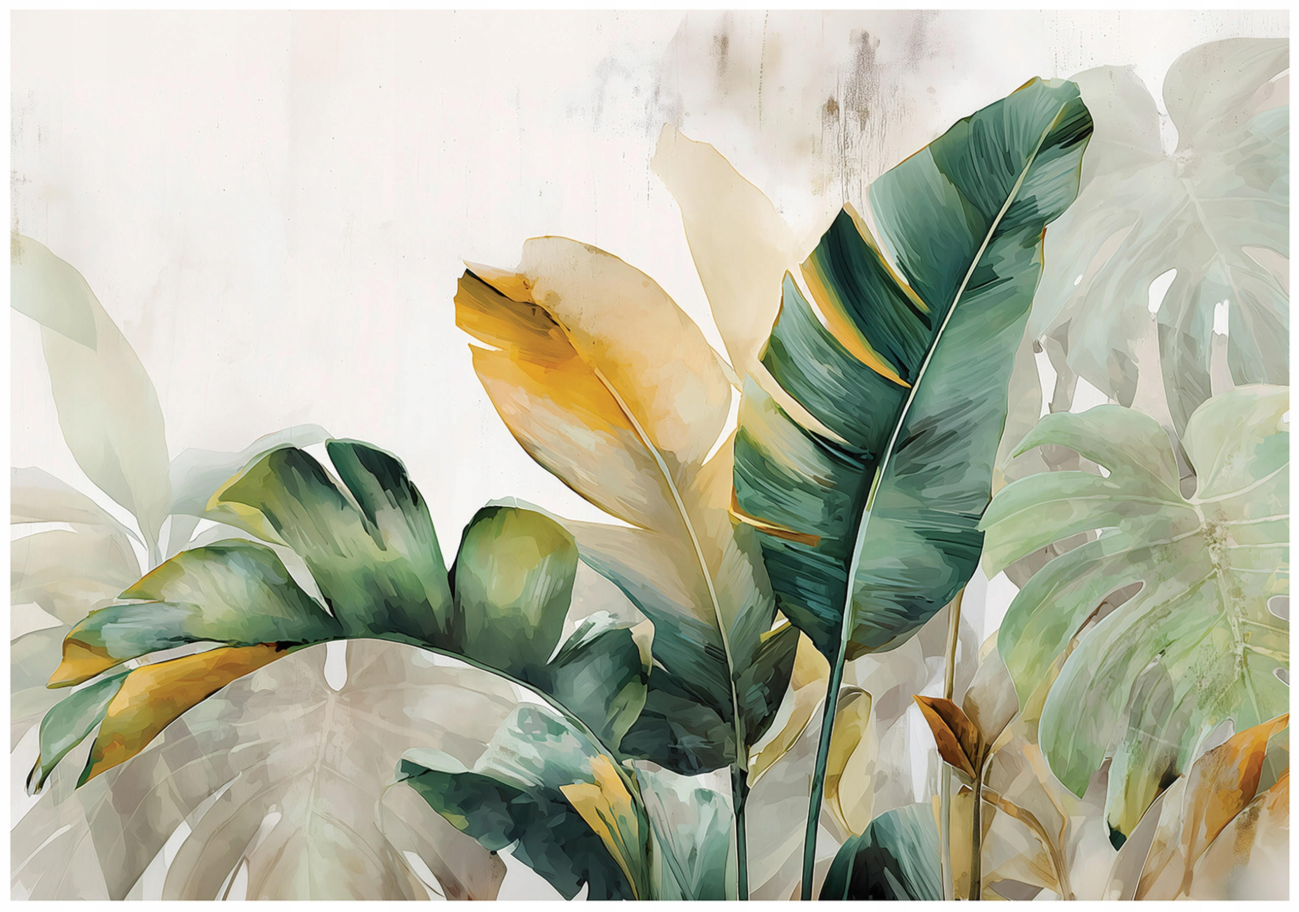 FOTOTAPETE Blätter Beton Grün 350x250 cm - Multicolor, Papier (350/250cm) - Wallarena