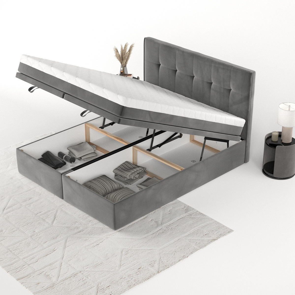 BOXBETT Arivo 160/200 cm Grau im Kronos Stoff - Schwarz/Grau, Holz/Holzwerkstoff (160/200cm) - AltaBeds
