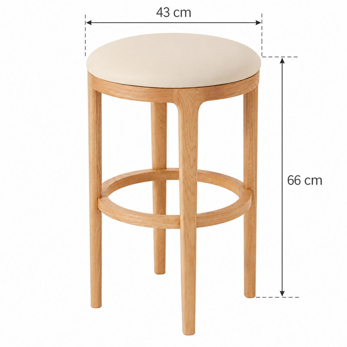 BARHOCKER Nature, Eiche Natur, Kunstleder Beige - Beige, Holz (43/66/43cm) - WOODEK