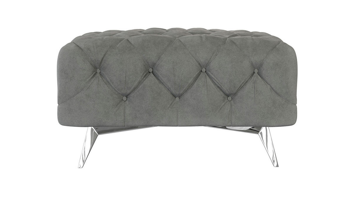 HOCKER Chesterfield Laura Grau Samt - Silberfarben/Grau, Holz/Textil (80/45/80cm) - S-Style Möbel