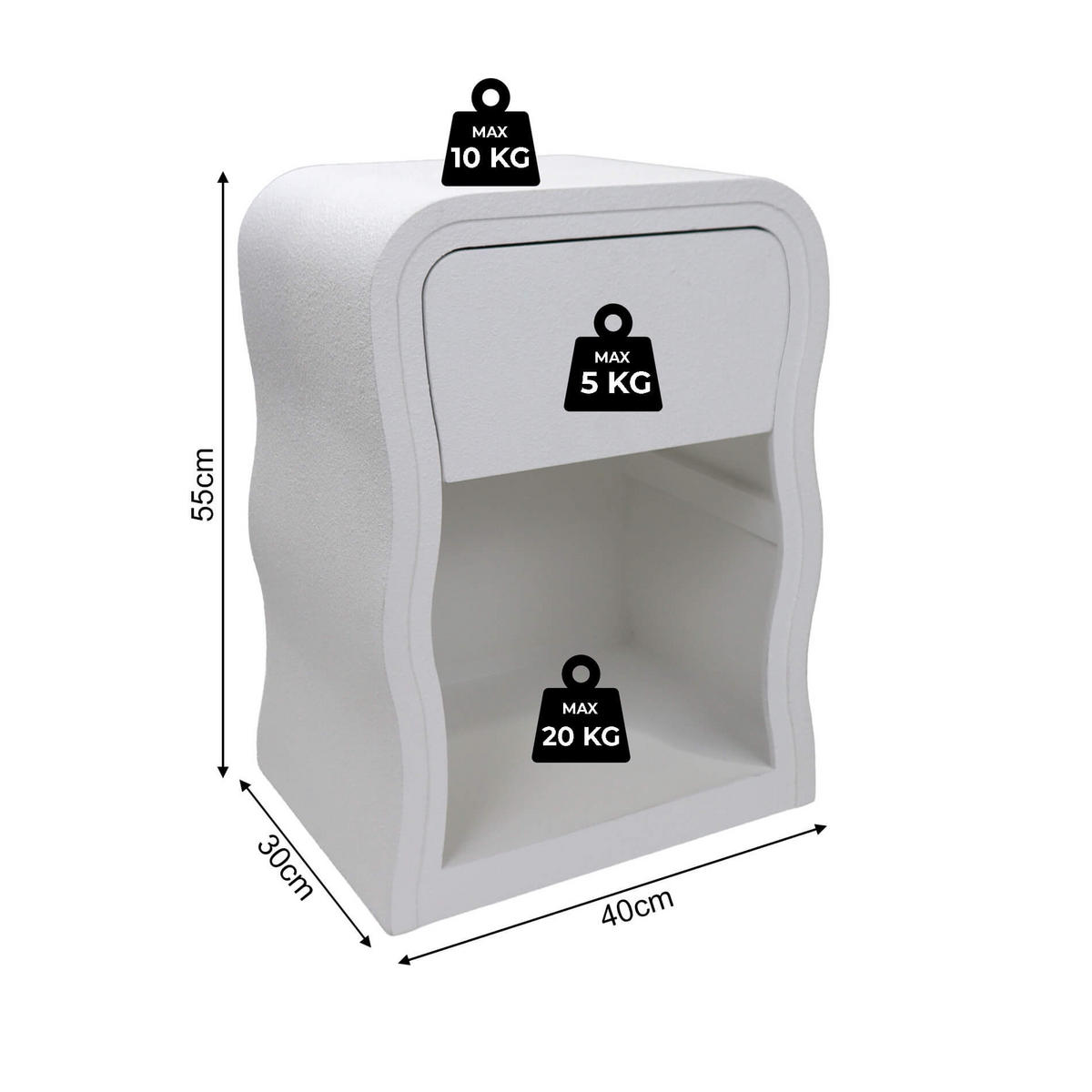 NACHTTISCH Edelweiss 40/30/55 cm - Weiß, Holzwerkstoff (40/55/30cm) - Mobili Rebecca