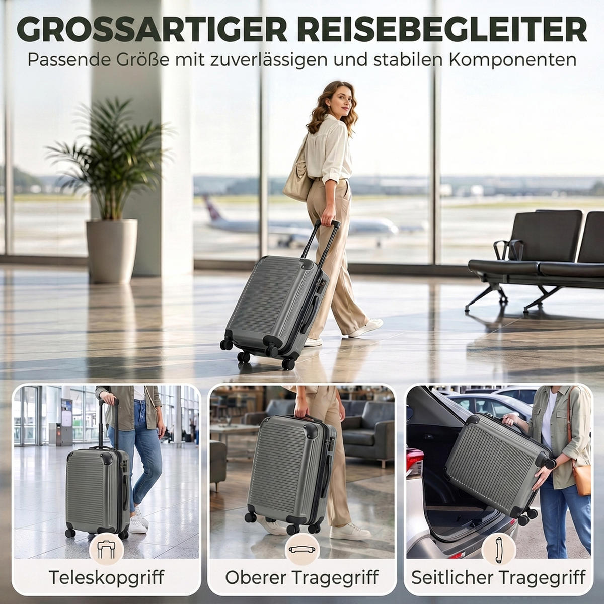 KOFFER ABS Dunkelgrau - Dunkelgrau, Kunststoff (36/56/24cm) - HOMCOM
