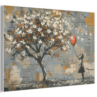 AKUSTIKBILD Baum - Graffiti - Banksy-Stil - Ballon-Mädchen Akustikpaneele 90x60 cm - Blaugrau, Kunststoff (90/60/0.9cm) - MuchoWow
