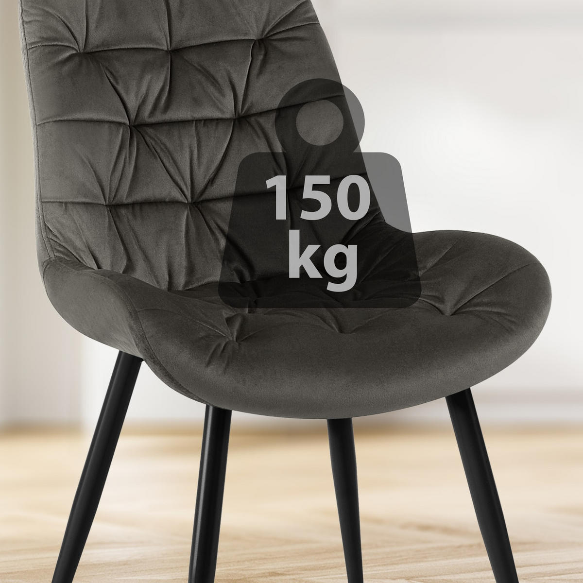 STUHL 2er Set Samt Anthrazit - Anthrazit/Schwarz, Textil/Metall (56/85/63cm) - CLP