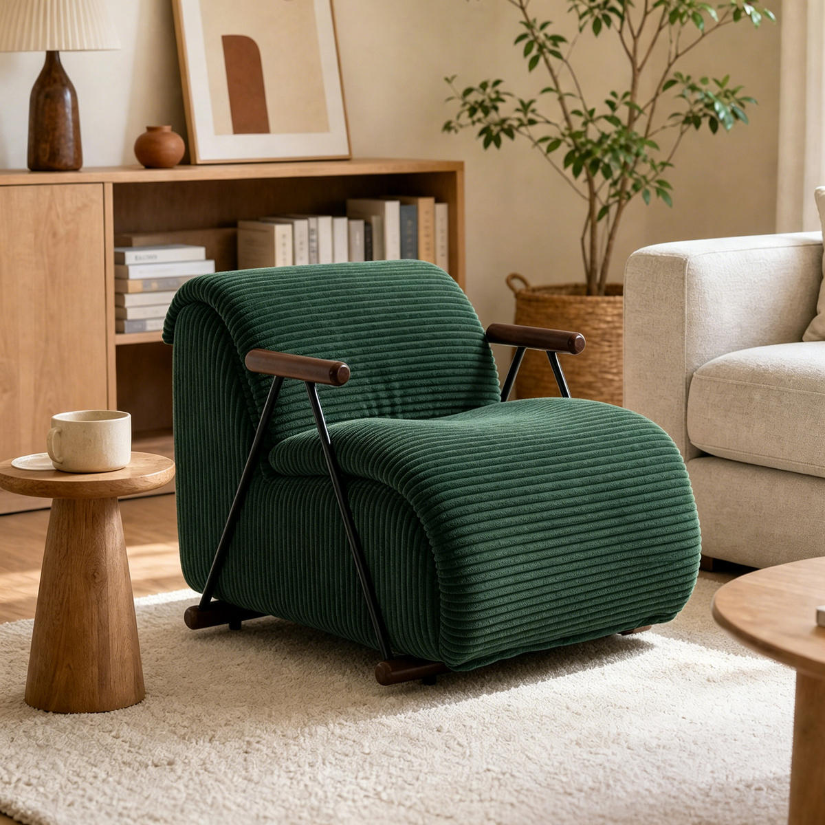 XXL-SESSEL mit Armlehnen, Cord Loungesessel, Ergonomisch, Grün - Grün, Textil/Metall (71/75/100cm) - LVHOM