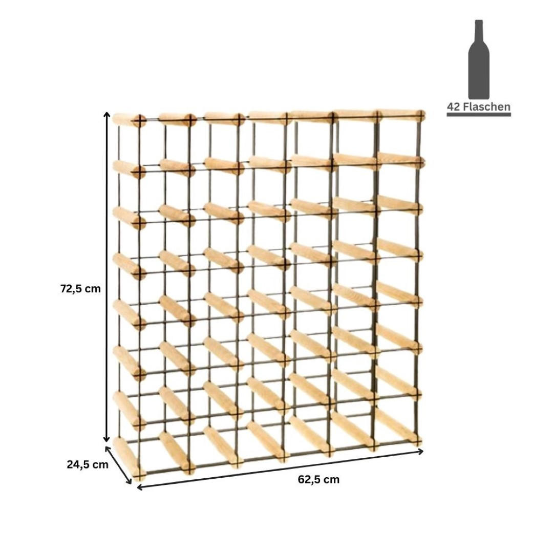 WEINREGAL Vinotega Mod Metal 72,5x62,5x24,5 cm 6x7 Flaschen Massives Kiefernholz Natur - Naturfarben, Holz (62.5/72.5/24.5cm) - PROREGAL
