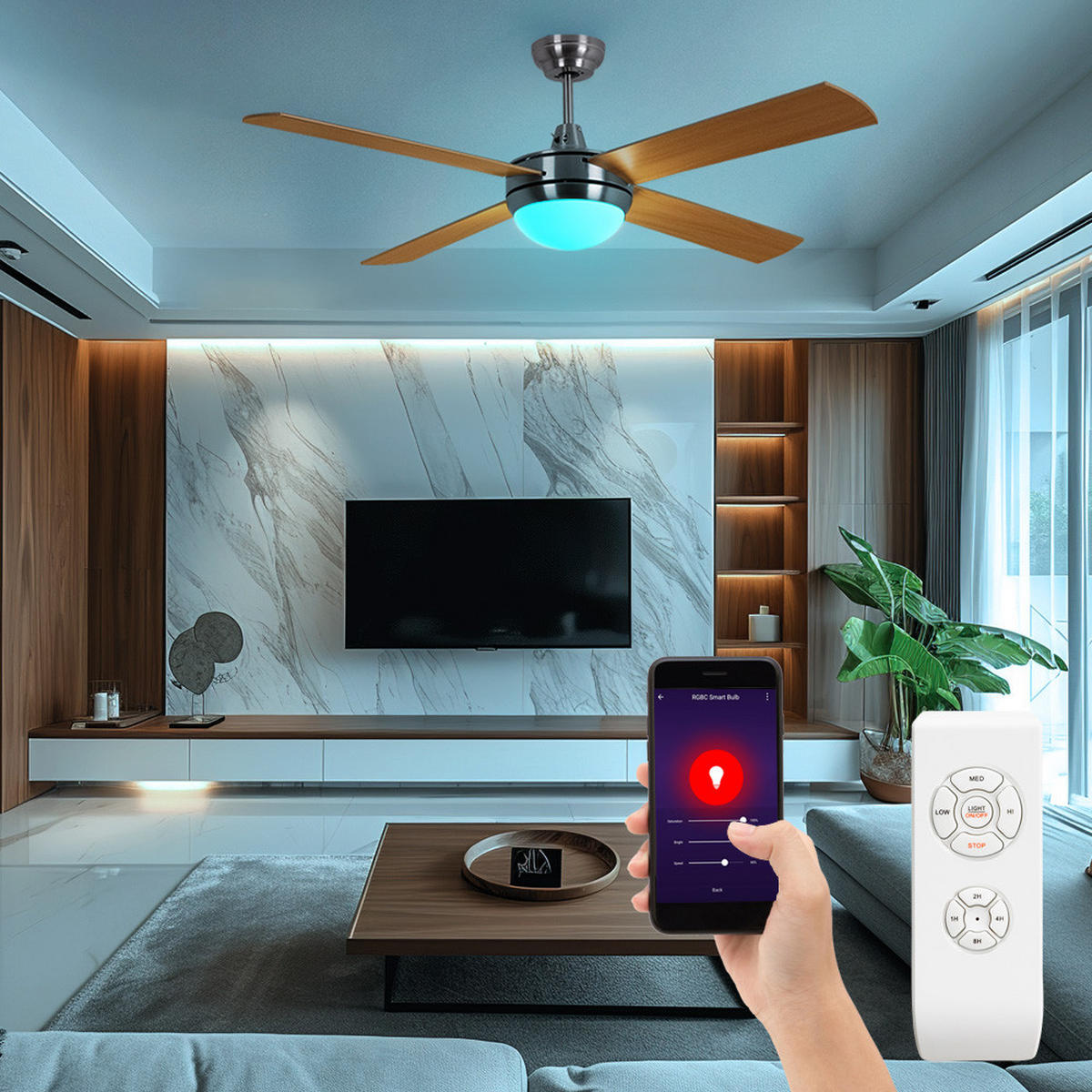 LED DECKENLEUCHTE Sperrholz Braun - Silberfarben, Glas (132/132/46cm)