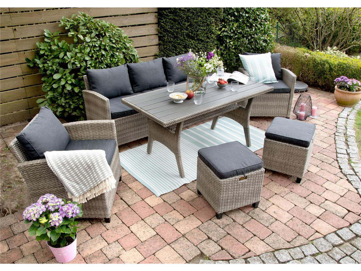 DININGLOUNGE-SET Alpina II Grau Polyrattan für 7 Personen - Grau, Naturmaterialien - Green Spirit