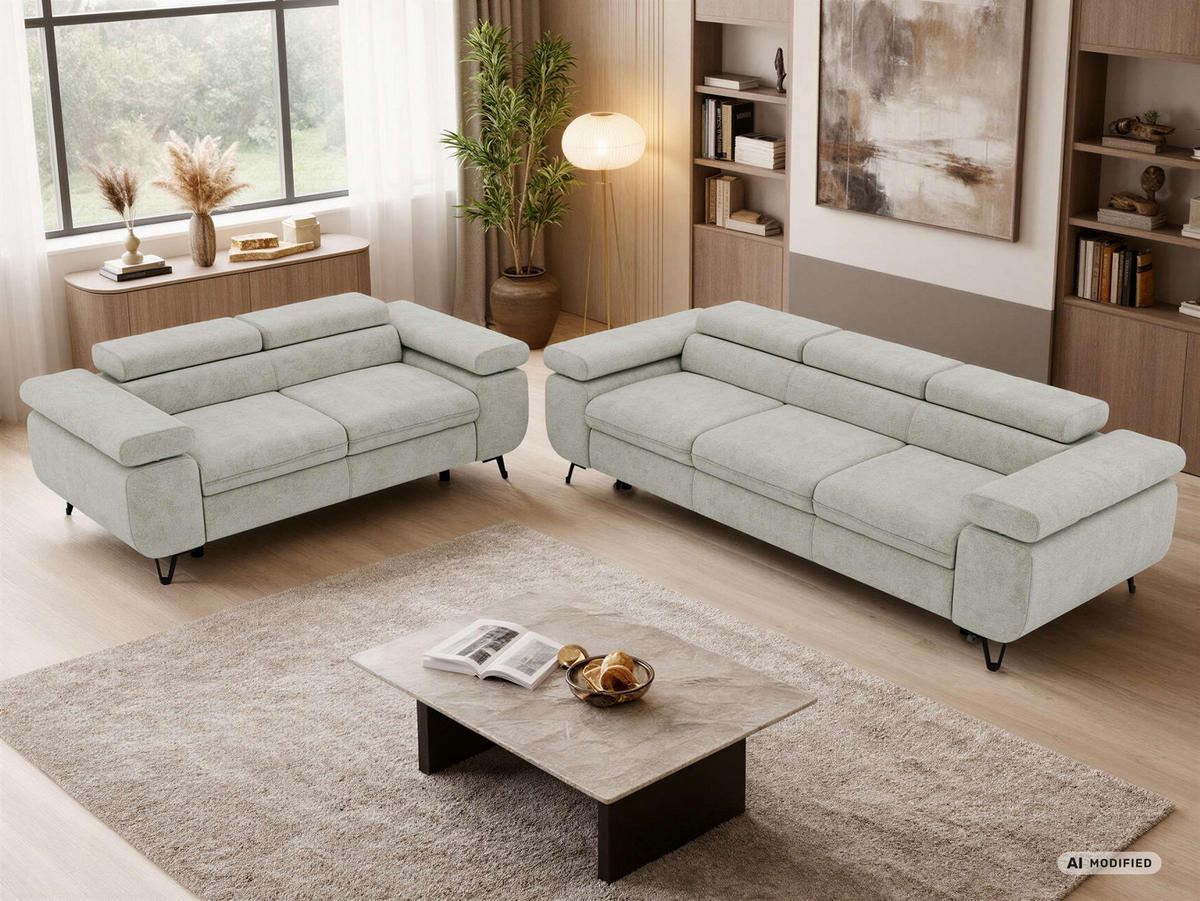 SEDACÍ SOUPRAVA PETERS 2+3 - Světle šedá Strukturovaná látka - černá/světle šedá, kov/textil (262/76/99cm) - MKS