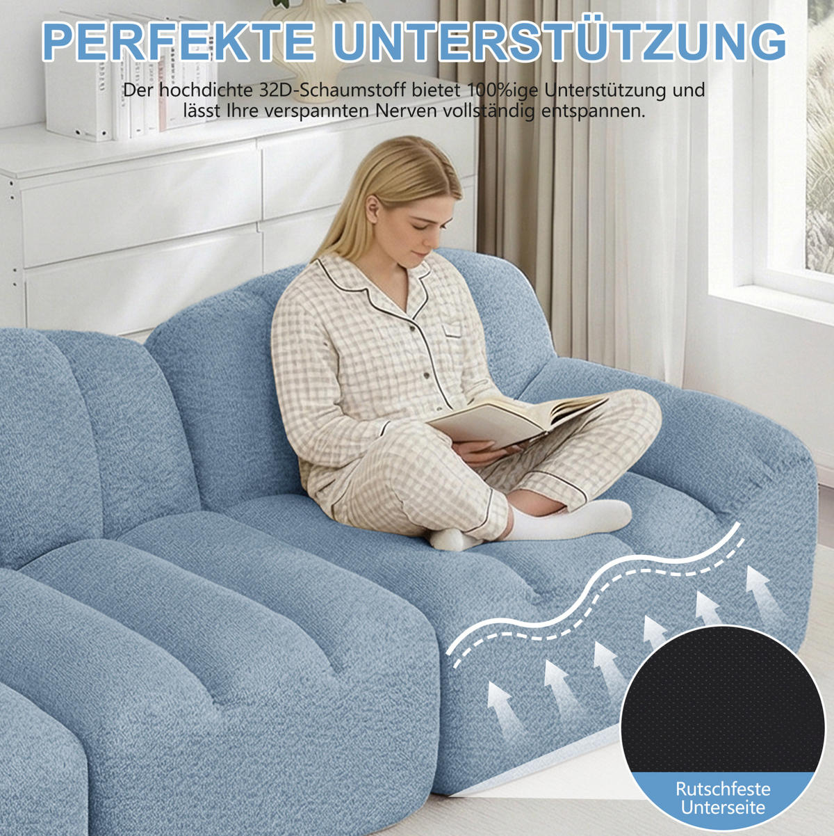 2-SITZER Sofa aus granuliertem Fleece mit modularem, montagefreiem Design Blau - Blau, Textil (104/79/210cm) - Modenvie
