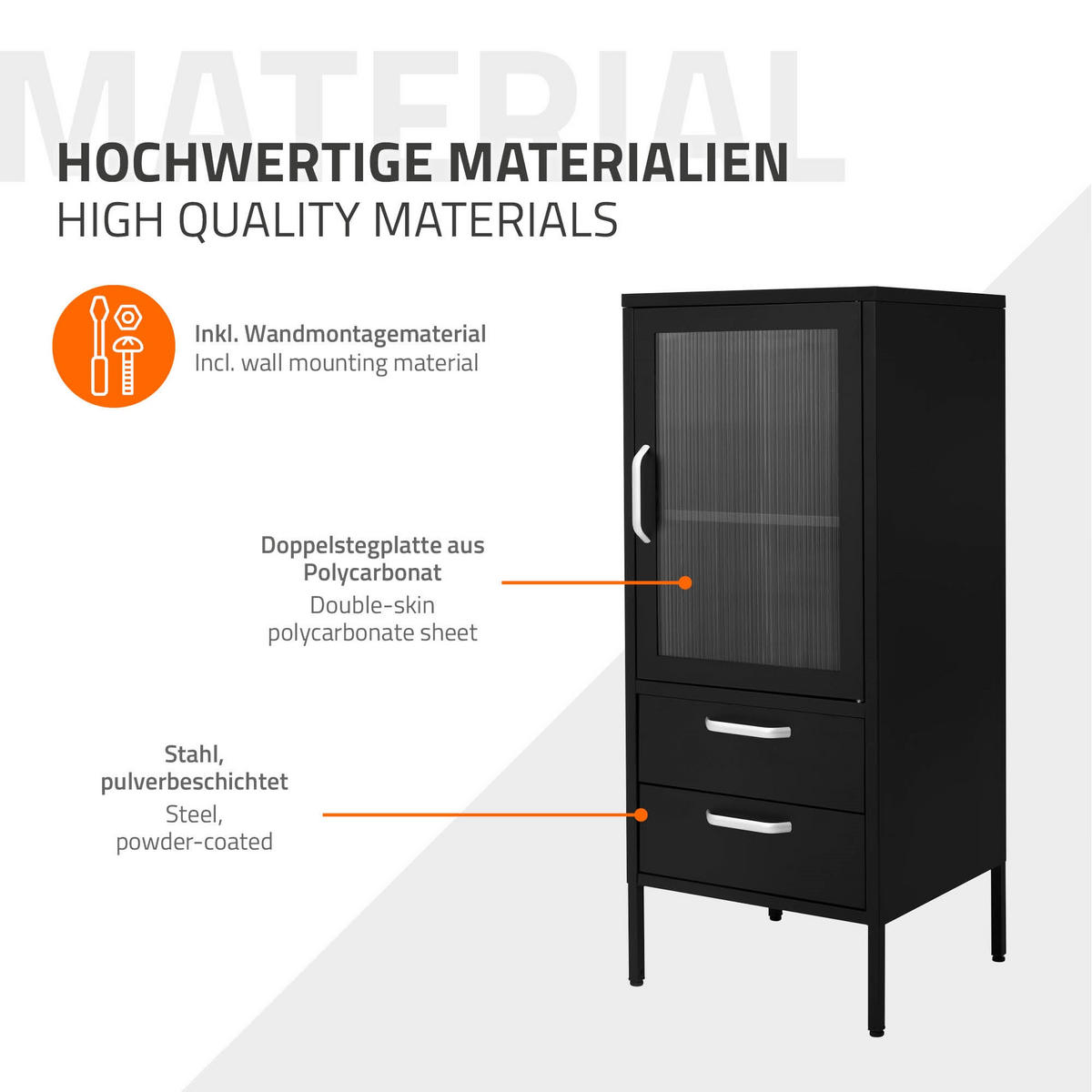 VITRINENSCHRANK Schwarz 42/40/102 cm - Schwarz, Metall (40/102/42cm) - ML-DESIGN