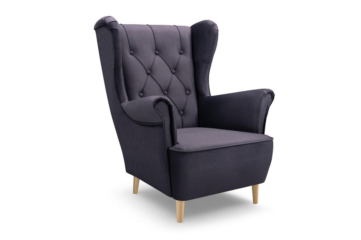 SESSEL TIBER, Polstersessel Glamour Loungesessel, Velours-Stoff Grau - Grau, Holz/Holzwerkstoff (75/104/85cm) - MASSENO