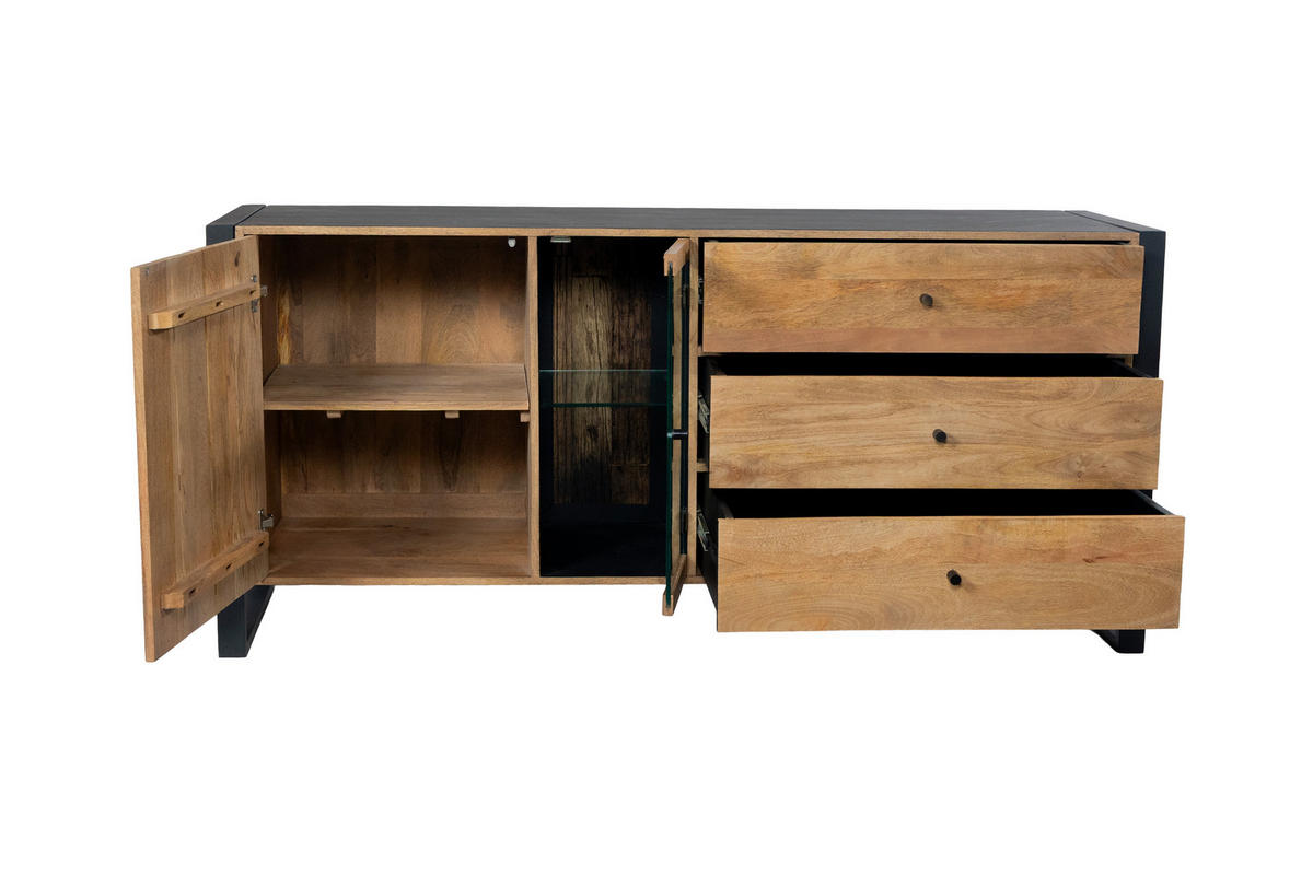 SIDEBOARD Liv Schubladen Mangoholz Schwarz Matt 81x47x173cm - Schwarz, Holz (173/81/47cm) - DELUKE