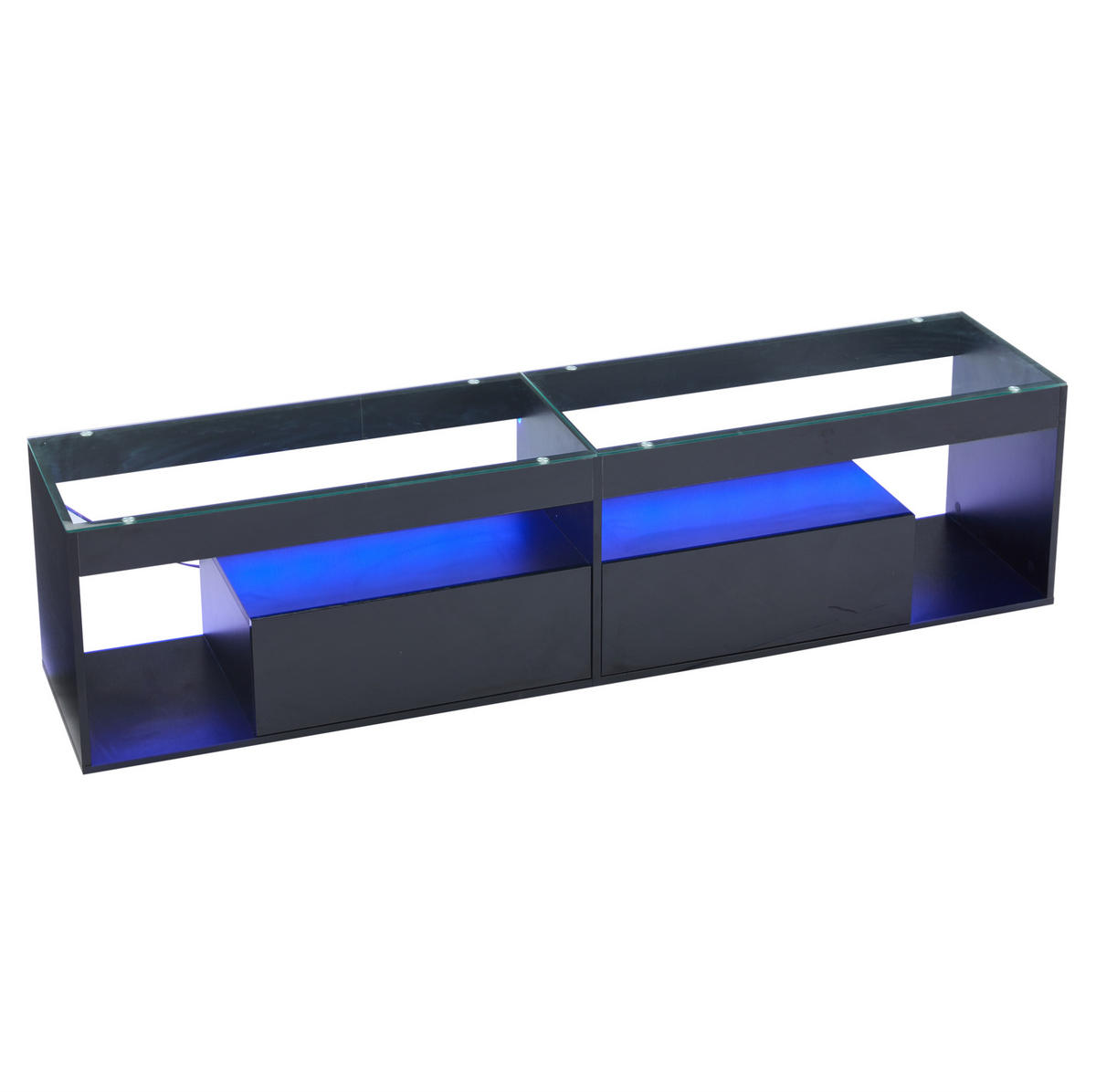 TV-LOWBOARD aus Spanplatte und Glas 180x40x46 cm Schwarz mit LED-Beleuchtung und 2 Schubladen - Schwarz, Holzwerkstoff (180/46/40cm) - IVMEU