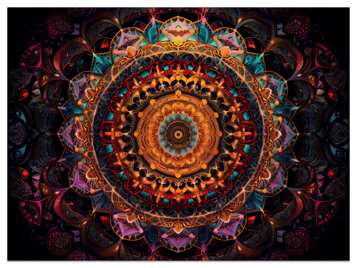FOTOTAPETE für Schlafzimmer Bunte Mandala Vintage Orientalisch Harmonisch 400x280 - Gelb/Rot, Papier (400/280cm) - Muralo