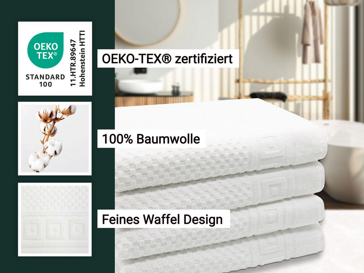 DUSCHTÜCHER, 4er-Set, 70x140 cm, 100% Baumwolle, Weiß - Weiß, Textil (70/140cm) - Zollner