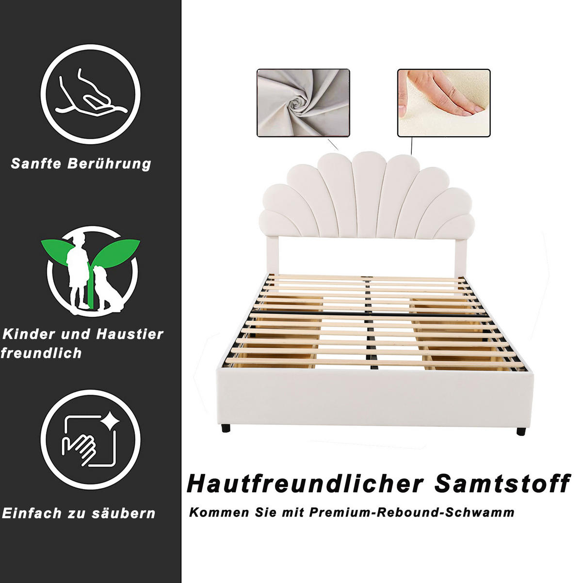 POLSTERBETT 140/200 cm Beige aus Samt mit 4 Schubladen - Beige, Textil (140/200cm) - OKMYHOME
