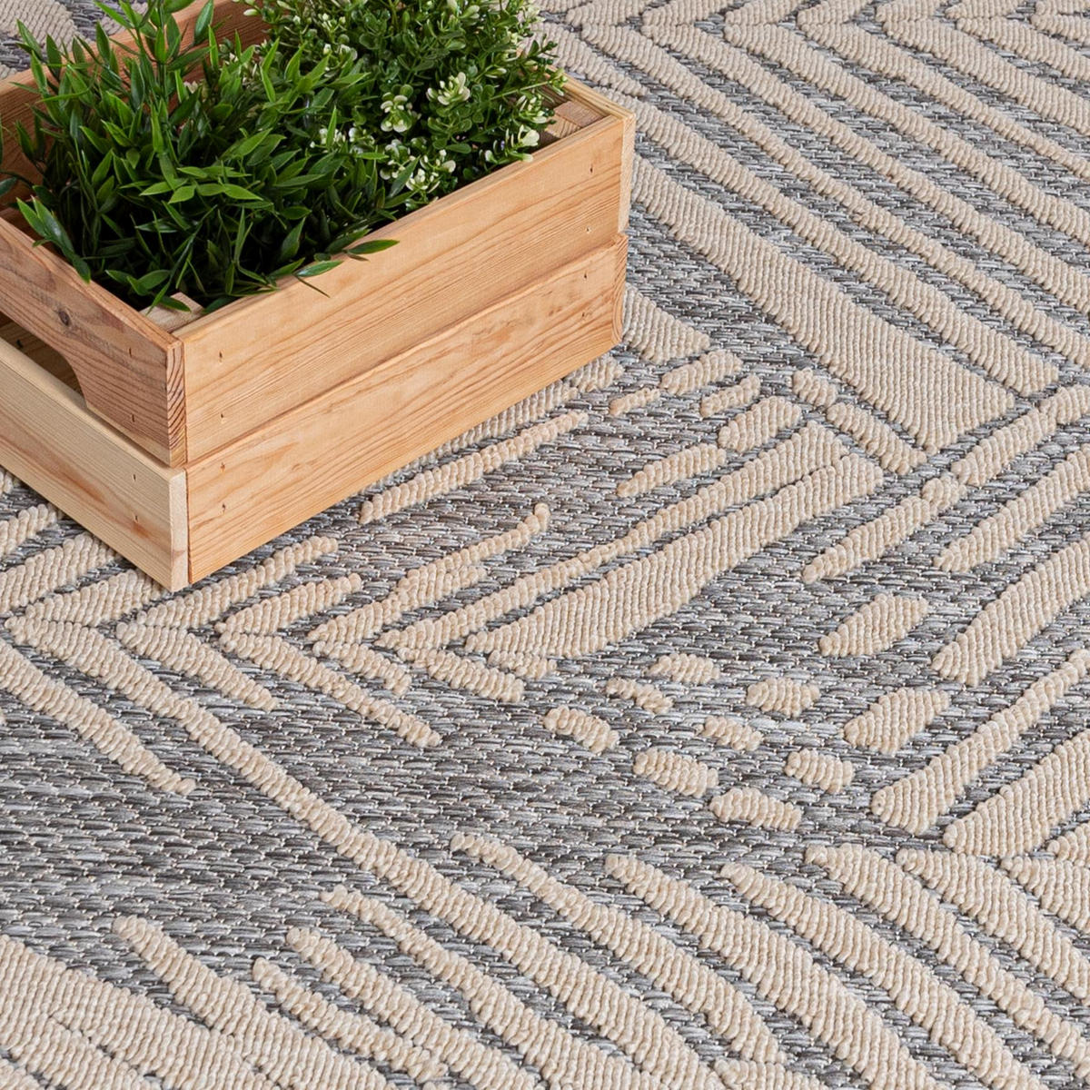 TEPPICH Beige In-Outdoor - Kurzflor Rechteckig - Motiv Pflanzen,Blätter,Blumen - Grau - 120 x 170 cm - Hellgrau/Creme, Textil (120/170cm) - Mazovia
