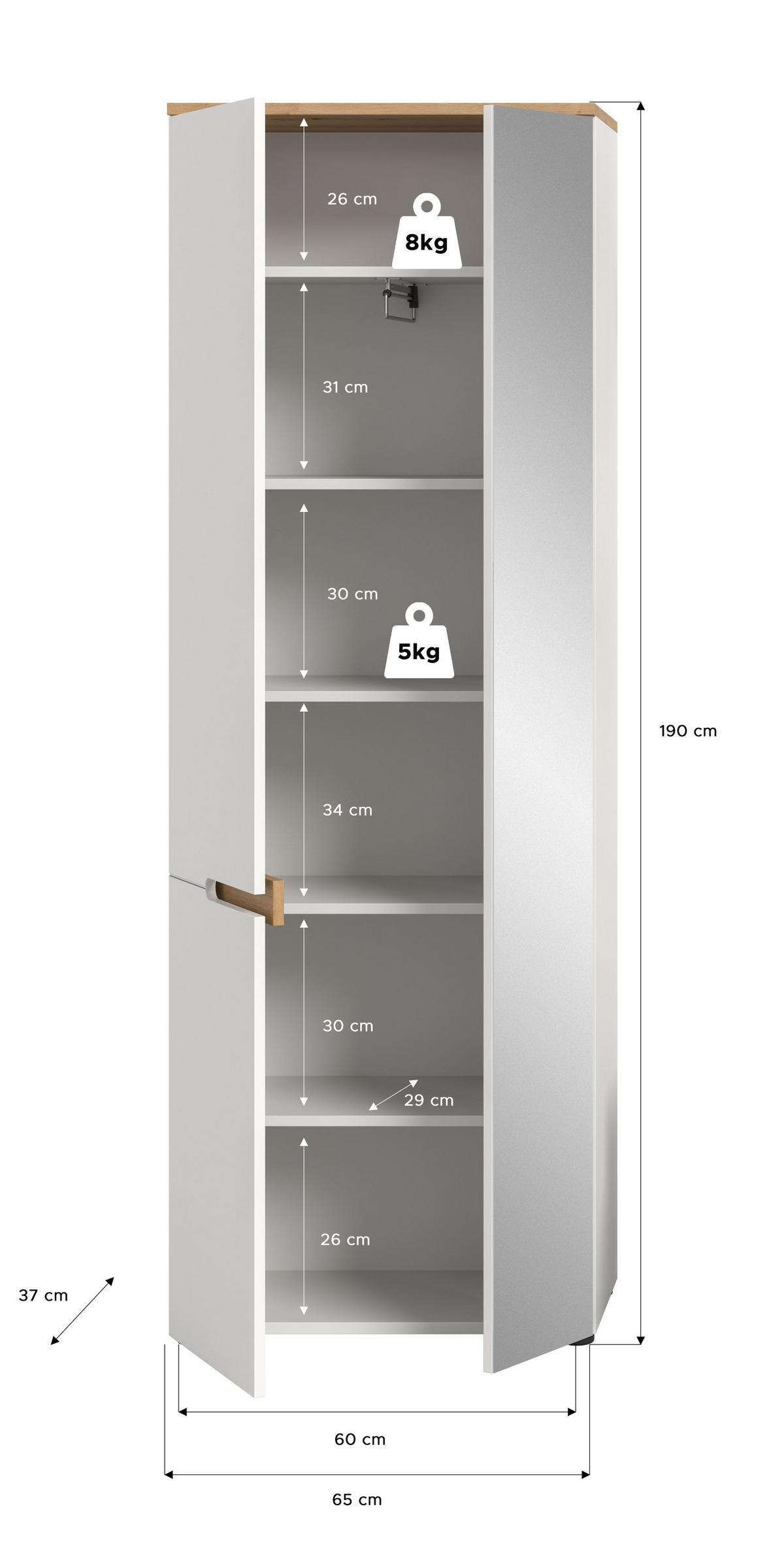 GARDEROBENSCHRANK Nova Garderobe in Basalt grau Nb. und Artisan Nb. B/H/T: 65x190x37 cm - Weiß, Holzwerkstoff (65/190/37cm) - Homes & Jones