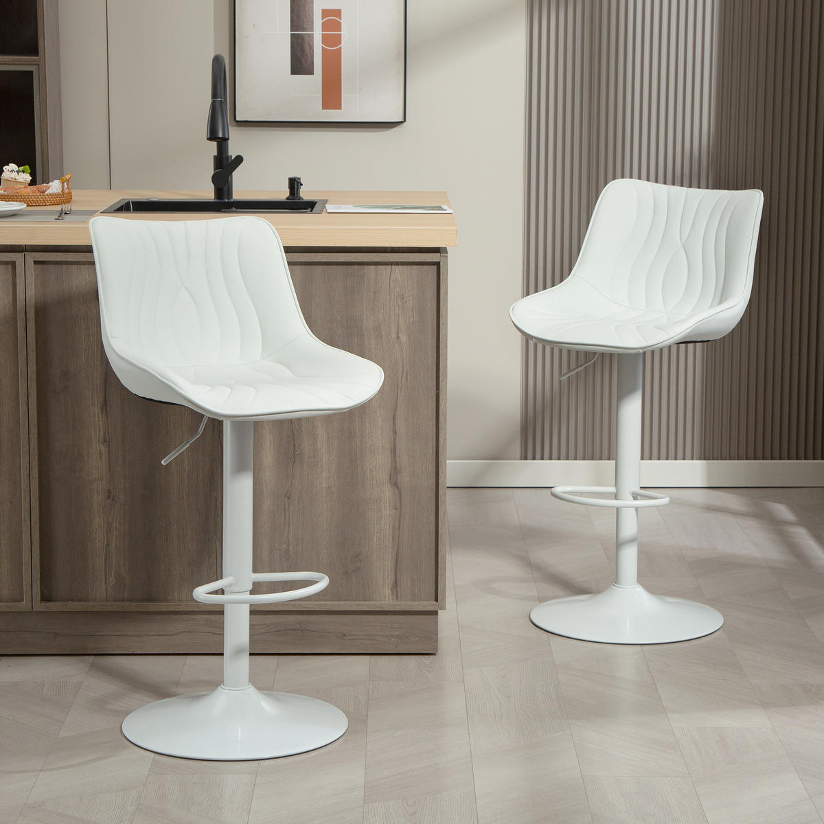 BARHOCKER 2er-Set DE-14774 höhenverstellbar & 360° schwenkbar Weiß - Weiß, Metall (47.5/110/54cm) - ComfortXL