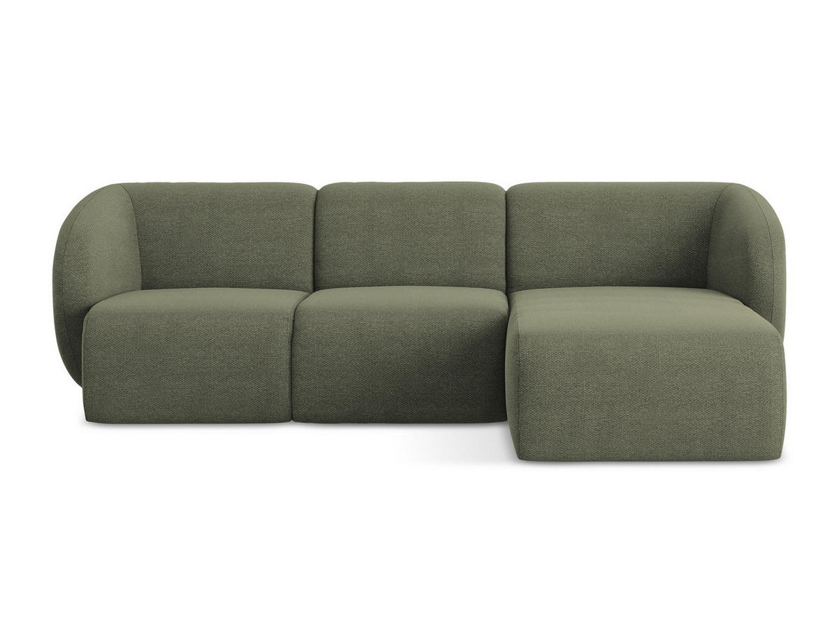 ECKSOFA Rechts Bouclé Stoff Grün - Schwarz/Olivgrün, Holzwerkstoff/Kunststoff (248/166cm) - Makamii