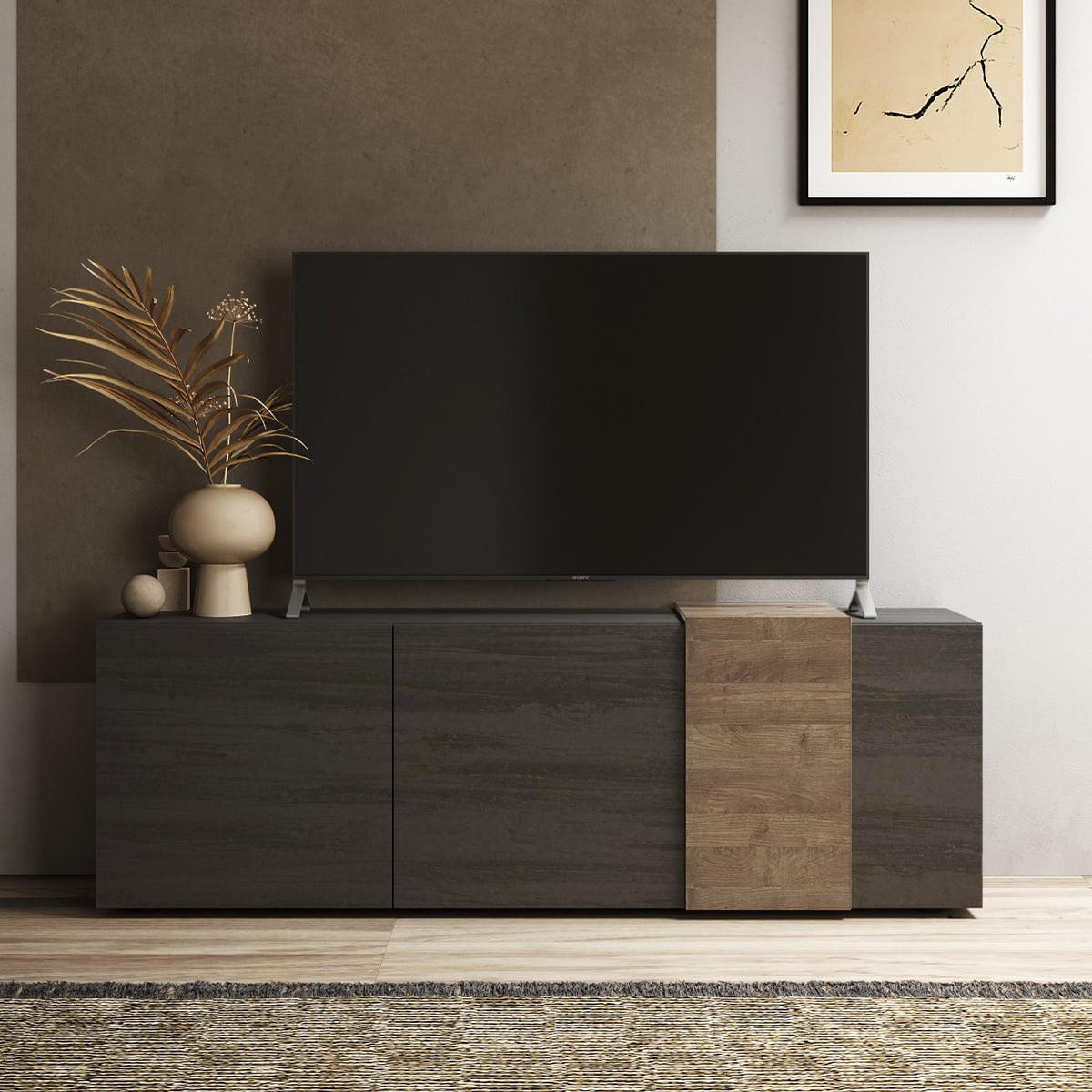 TV-MÖBEL 3 Schwingtüren Pluton - L181 cm - Nussbaumfarben, Holzwerkstoff (44/57/181cm) - Calicosy
