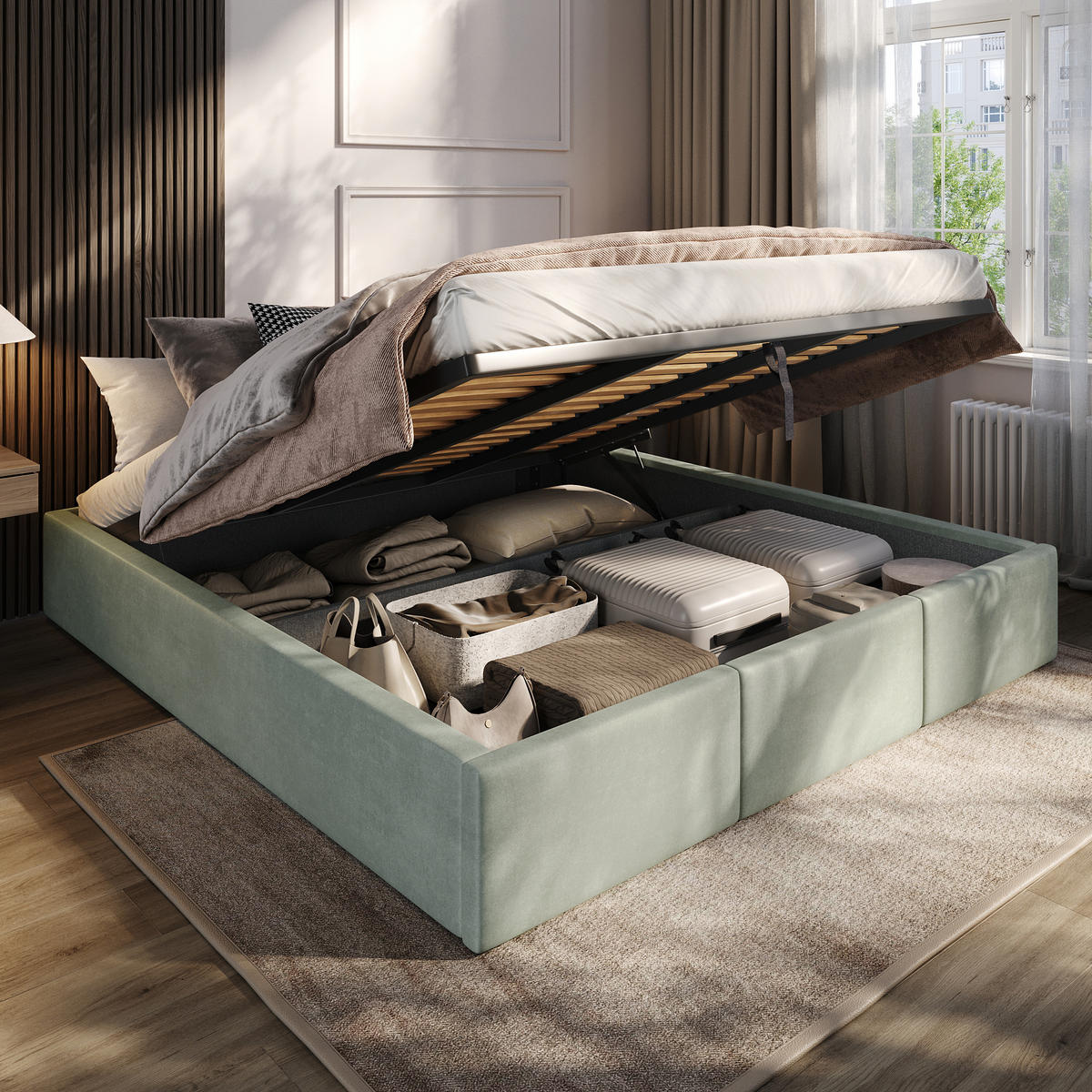 POLSTERBETT für Schlafzimmer Bett mit Stauraum Mint 180x200cm - Mintgrün, Holzwerkstoff/Textil (180/200cm) - Muralo
